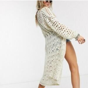 🆕 free people sweet talker kimono crochet knit duster cardigan topper cover-up